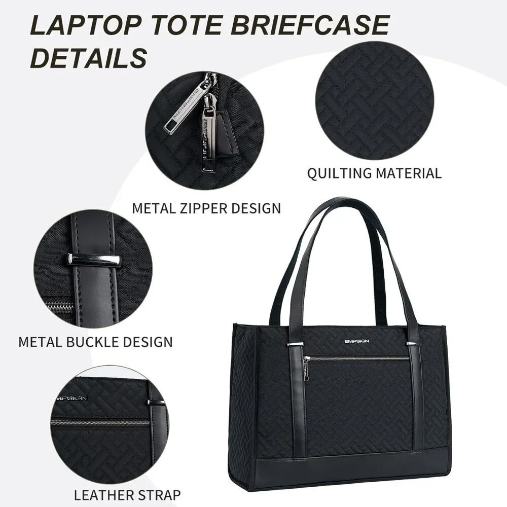 Waterproof Women’s Business Office Bag Quilted Black Laptop Tote Elegant - Picture 4 of 6